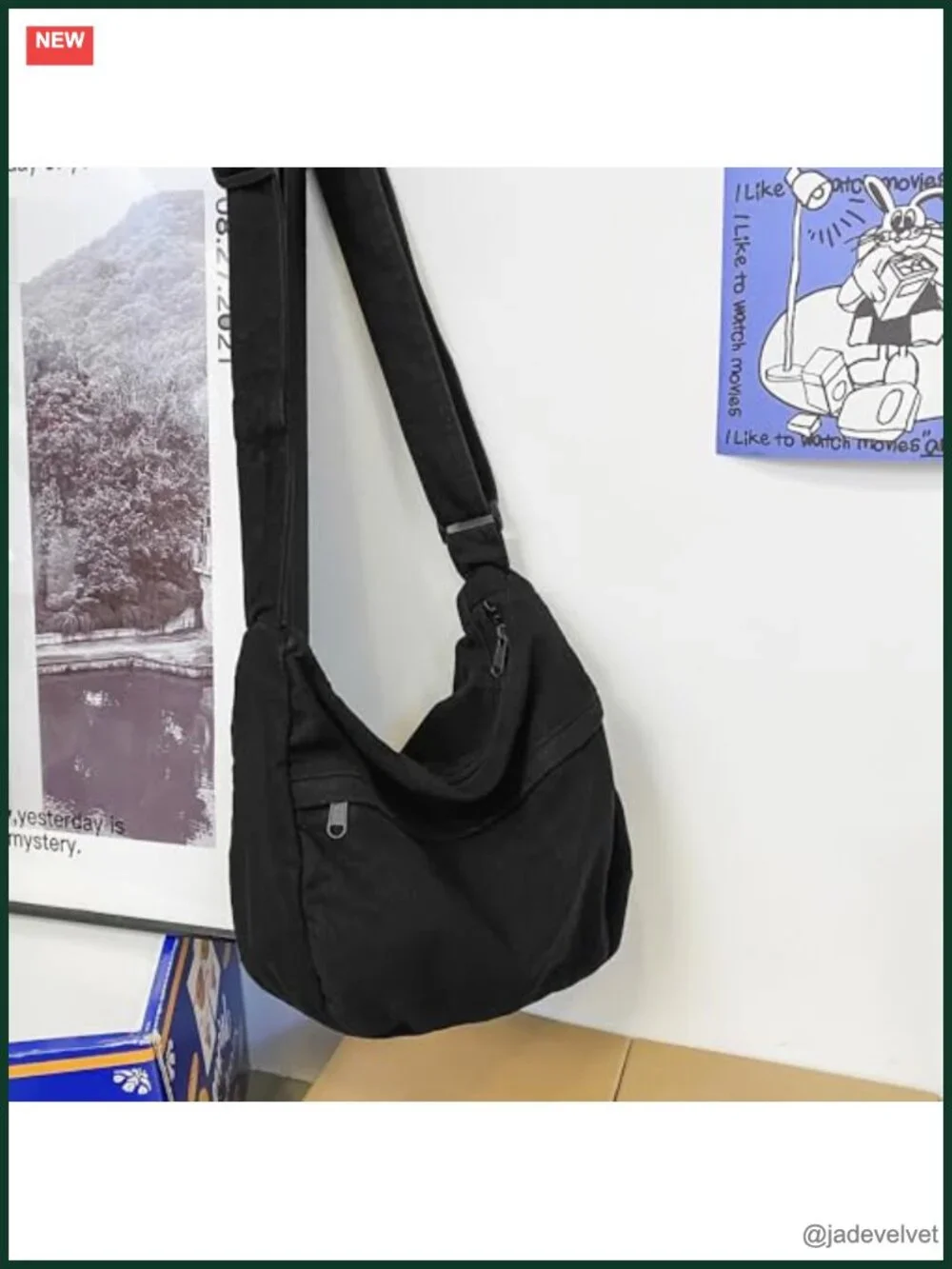 Large Canvas Messenger Crossbody Bag with Zipper Shoulder Tote Handbag